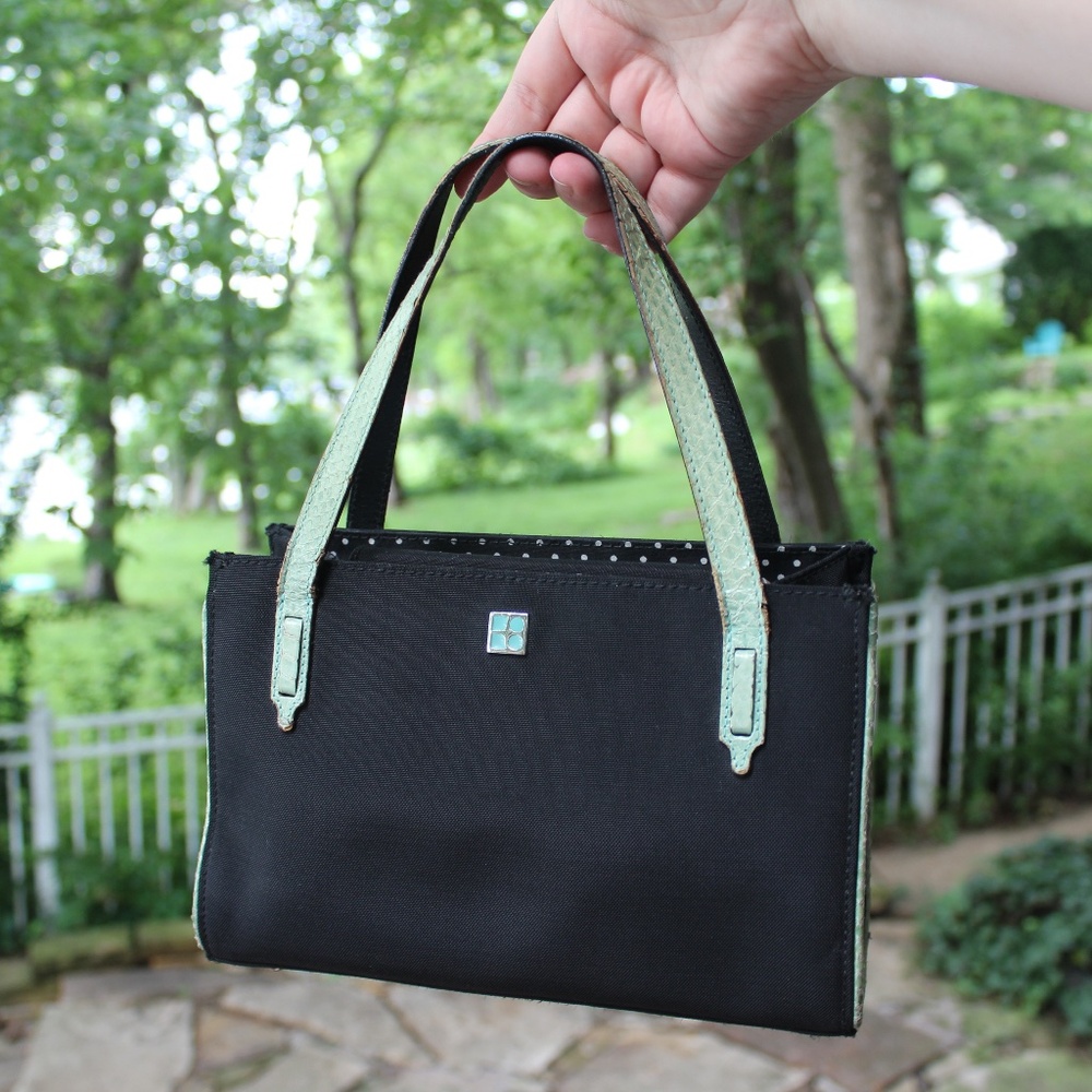 Vintage Kate Spade New York Black Nylon & Blue Leather Mini Purse Made in Italy